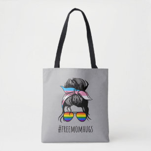 Free Mum Hugs IV - Messy Bun Rainbow Gay Trans Tote Bag