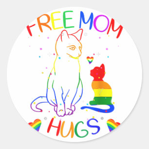 Free Mum Hugs LGBT Cat Gay Pride Rainbow Classic Round Sticker
