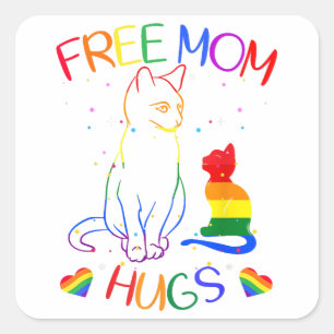 Free Mum Hugs - LGBT Cat Gay Pride Rainbow Square Sticker