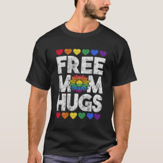 Free Mum Hugs Lgbt Daisy Rainbow Flower Mother'S D T-Shirt