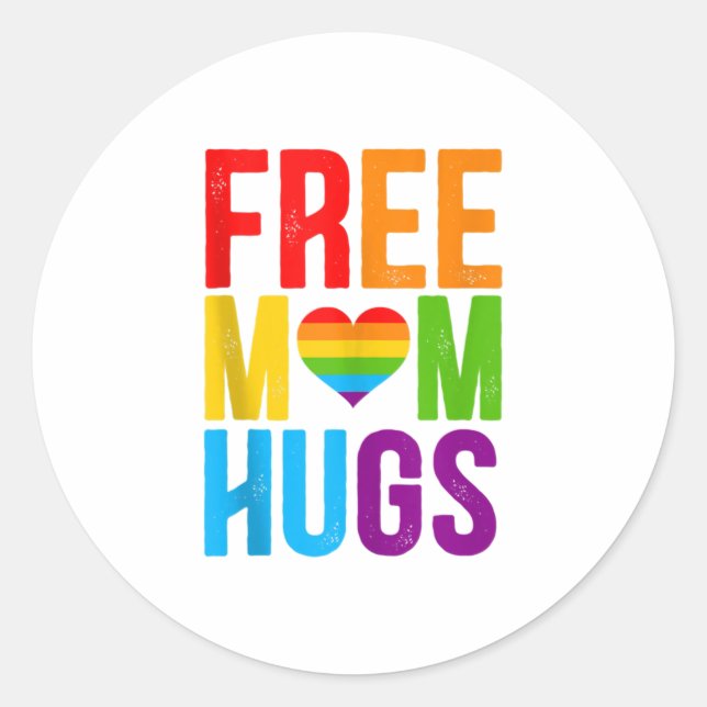 Free Mum Hugs LGBT Month Tank Top Classic Round Sticker (Front)