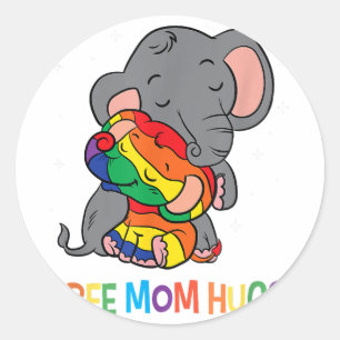 Free Mum Hugs LGBT Mother Elephant Rainbow Womens Classic Round Sticker