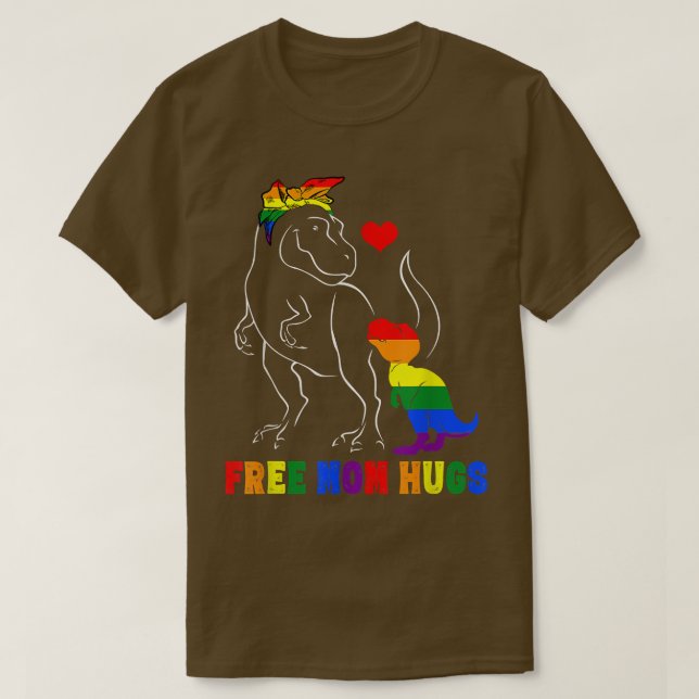 Free Mum Hugs - LGBT Mum Mamasaurus Rainbow Gift T T-Shirt (Design Front)