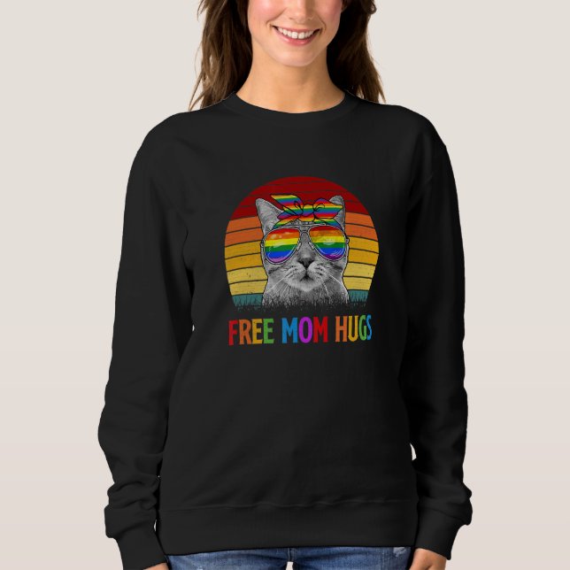 Free Mum Hugs Lgbt Pride Cat Rainbow Flag Sweatshirt (Front)