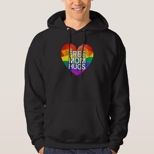 Free Mum Hugs Lgbt Rainbow Heart Love Supportive P Hoodie (Front)