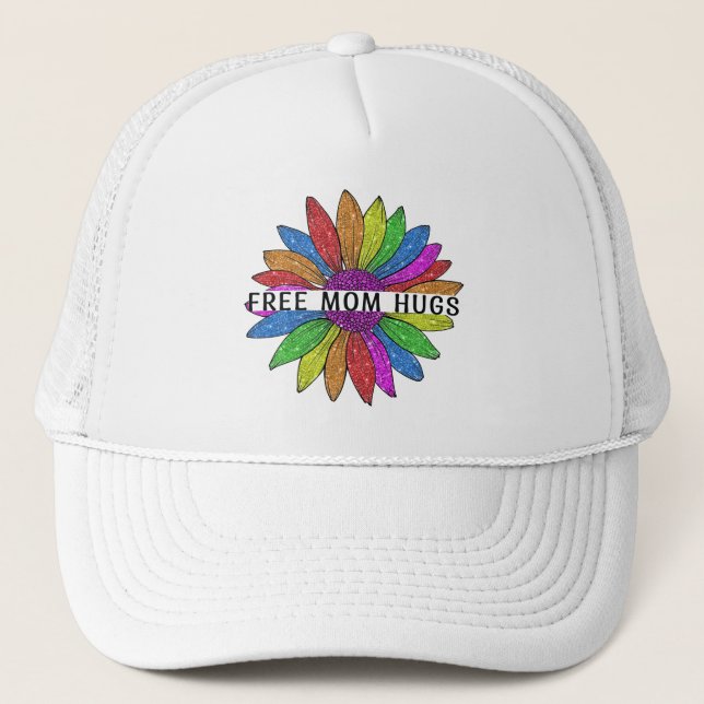 Free Mum Hugs LGBTQIA+ Pride Support Trucker Hat (Front)