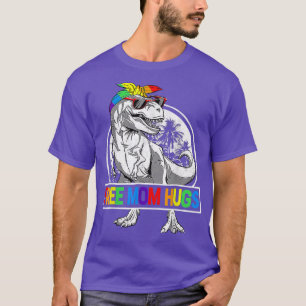 Free Mum Hugs Mamasaurus Dinosaur T Rex Ally Rainb T-Shirt