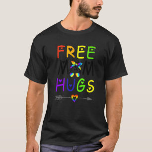 Free Mum Hugs Messy Bun Lgbt Pride Rainbow T-Shirt