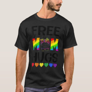 Free Mum Hugs Messy Bun Lgbt Pride Rainbow T-Shirt
