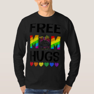 Free Mum Hugs Messy Bun Lgbt Pride Rainbow T-Shirt