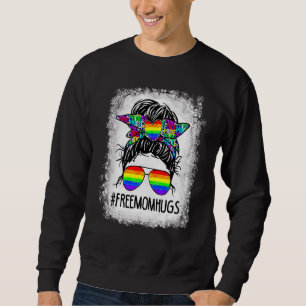 Free Mum Hugs Messy Bun Rainbow Flag Lgbt Gay Lesb Sweatshirt