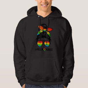 Free Mum Hugs Messy Bun Rainbow Gay Lesbian Lgbt P Hoodie