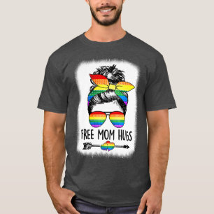 Free Mum Hugs Messy Bun Rainbow LGBT Gay Pride LGB T-Shirt