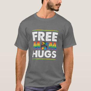 Free Mum Hugs Messy Bun Rainbow LGBT Pride Month T-Shirt