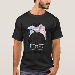 Free Mum Hugs Messy Bun Transgender Pride Rainbow  T-Shirt