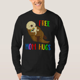 Free Mum Hugs Otter Cute Rainbow Flag Gay Pride Lg T-Shirt
