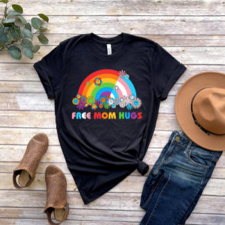 Free Mum Hugs Pride Women Rainbows Flower  T-Shirt