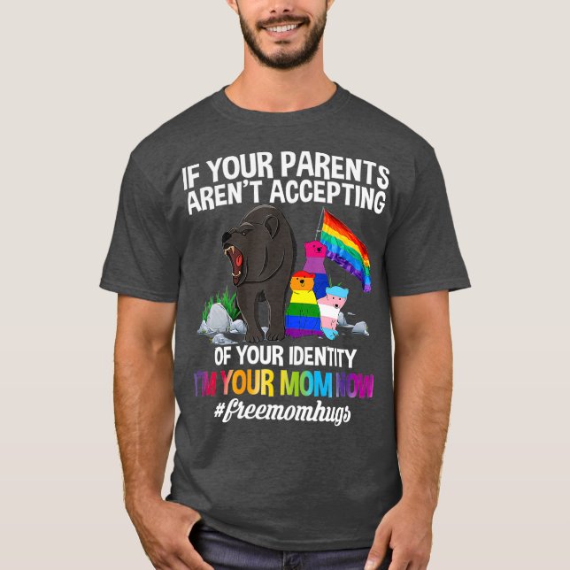 Free Mum Hugs Proud Mama Bear LGBT Gay Pride T-Shirt (Front)