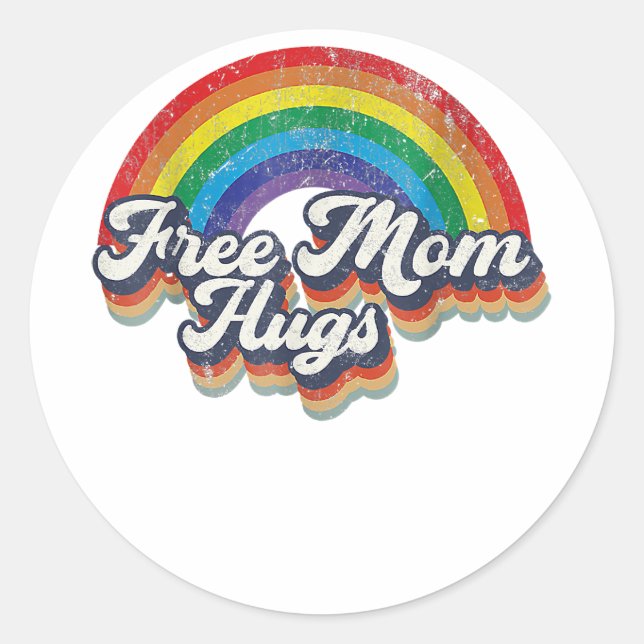 Free Mum Hugs Rainbow Heart LGBT Flag LGBT Pride M Classic Round Sticker (Front)