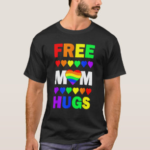 Free Mum Hugs Rainbow Hearts LGBT Gay Lesbian Prid T-Shirt