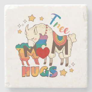 Free Mum Hugs – Rainbow Sheep LGBTQ Pride Hug Stone Coaster