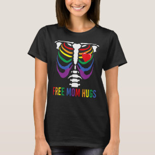 Free Mum Hugs Skeleton Rainbow Lgbt Lesbian Gay Pr T-Shirt