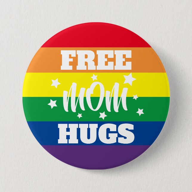 Free Mum Hugs | Stars & Rainbow 7.5 Cm Round Badge (Front)