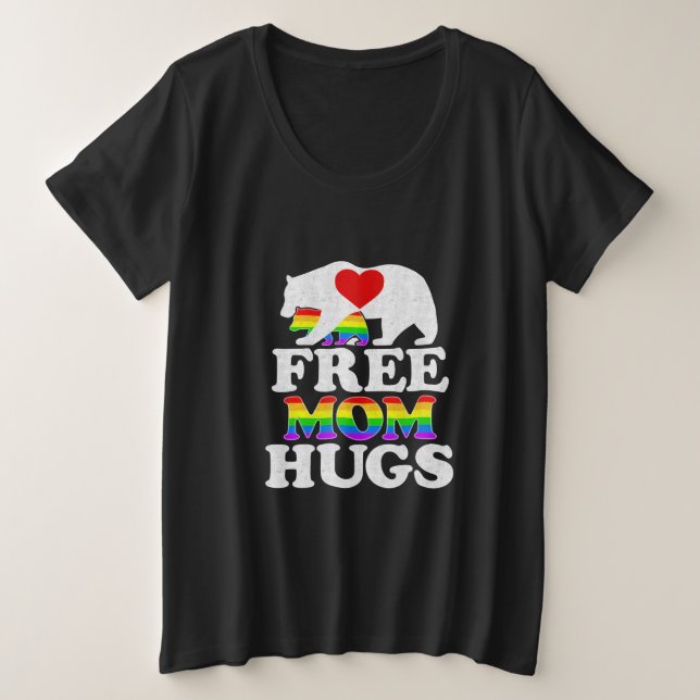 Free Mum Hugs Women LGBT Pride Mama Bear Plus Size T-Shirt (Design Front)