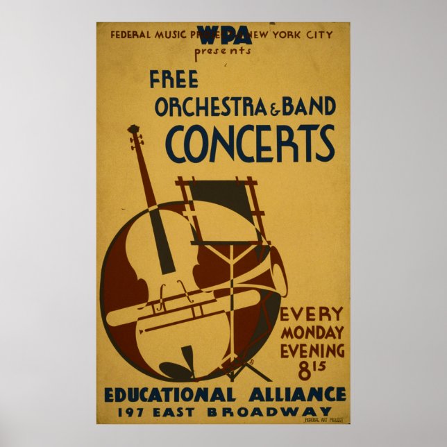 Free Orchestra Concerts 1938 WPA Vintage Poster (Front)