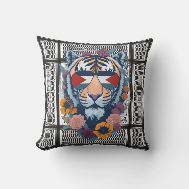 Free Palestine ARABIC WITH MAP tiger  Cushion (Front)