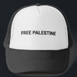 Free Palestine black white custom text minimalist Trucker Hat<br><div class="desc">Free Palestine black white custom text simple minimalist modern Trucker Hat.
Fully customisable black text. Colours are editable.
Check the rest of the collection for more coordinating and matching items.</div>