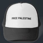 Free Palestine black white custom text minimalist Trucker Hat<br><div class="desc">Free Palestine black white custom text simple minimalist modern Trucker Hat.
Fully customisable black text. Colours are editable.
Check the rest of the collection for more coordinating and matching items.</div>