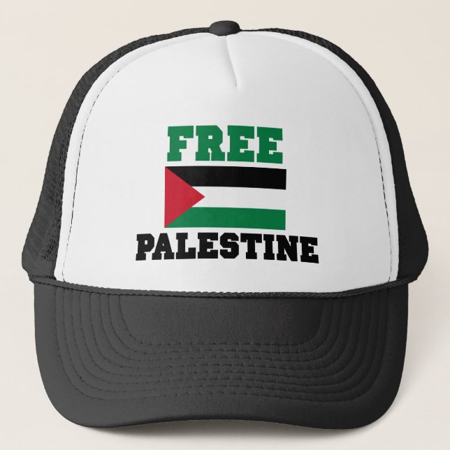 Free Palestine Button Trucker Hat (Front)