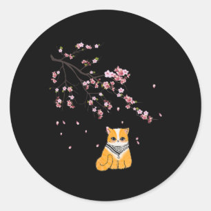 Free Palestine Cute Cat Cherry Blossom Sakura Flow Classic Round Sticker