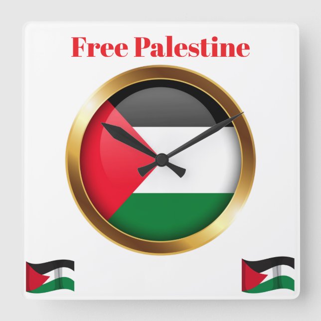 Free Palestine Emblem Flag Wall Clock (Front)