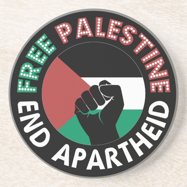 Free Palestine End Apartheid Flag Fist Black Coaster (Front)