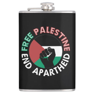 Free Palestine End Apartheid Flag Fist Black Hip Flask