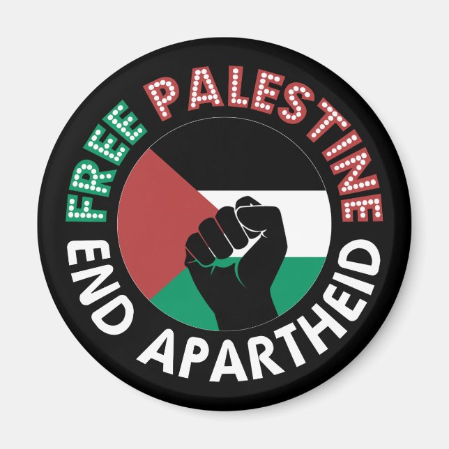 Free Palestine End Apartheid Flag Fist Black Magnet (Front)