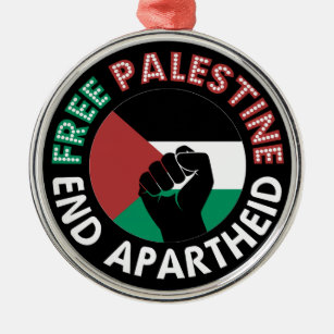 Free Palestine End Apartheid Flag Fist Black Metal Tree Decoration