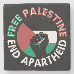 Free Palestine End Apartheid Flag Fist Black Stone Coaster