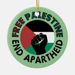 Free Palestine End Apartheid Palestine Flag Ceramic Tree Decoration