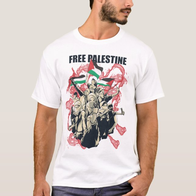 Free Palestine Flag Arabic Support T-Shirt (Front)