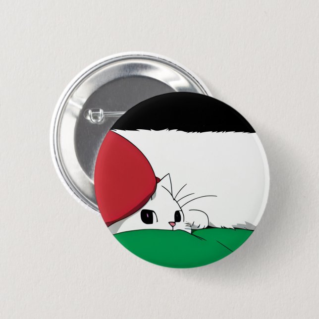FREE PALESTINE Flag Cat 6 Cm Round Badge (Front & Back)