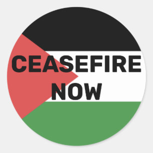 FREE PALESTINE FLAG CEASEFIRE NOW RED BLACK GREEN  CLASSIC ROUND STICKER
