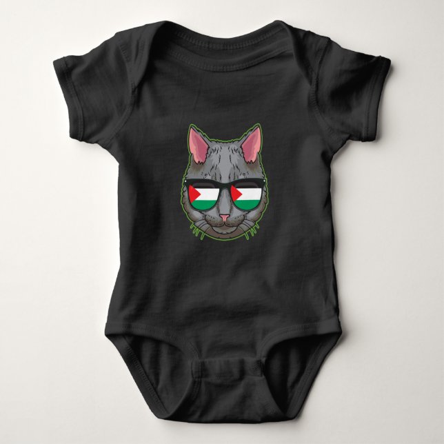 Free Palestine Flag Funny Palestinian Gaza Cat Baby Bodysuit (Front)