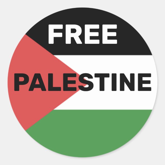 FREE PALESTINE FLAG RED BLACK GREEN WHITE CLASSIC ROUND STICKER (Front)