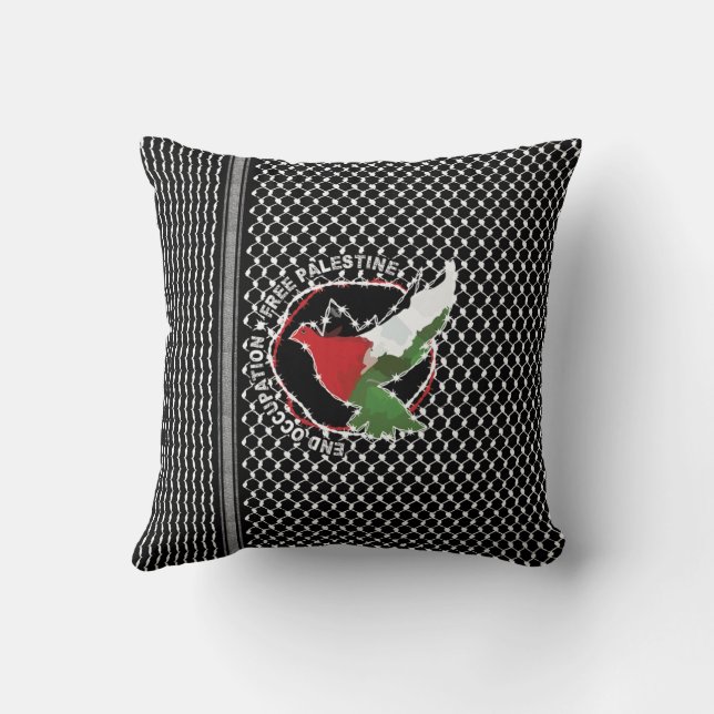 Free Palestine Freedom Flag Kufiya Hatta Pattern Cushion (Back)
