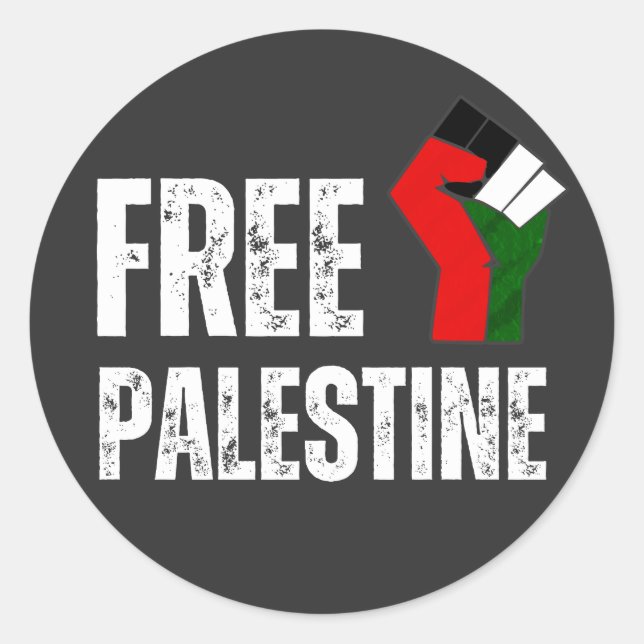 FREE PALESTINE HANDFIST black Classic Round Sticker (Front)