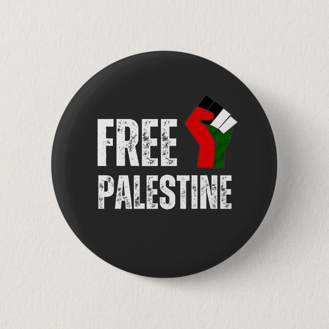 FREE PALESTINE handfist palestine flag 6 Cm Round Badge (Front)