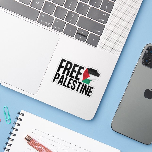 Free Palestine Handfist Palestinian Flag Bold (Laptop w/ iPhone)